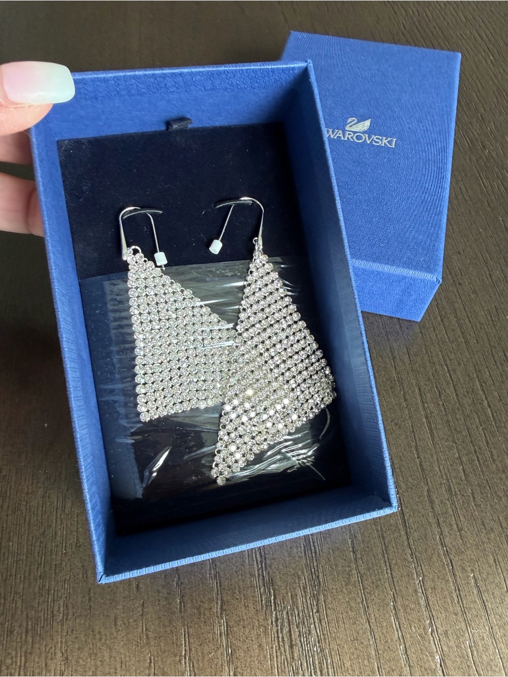 Swarovski Silver Crystal Mesh Triangle Drop Earrings